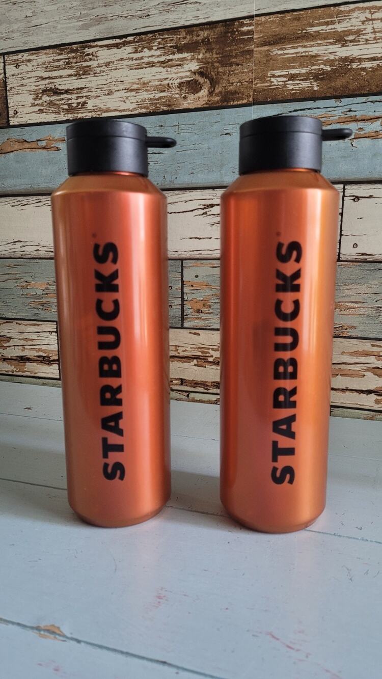 Starbucks Orange & Black Logo Strap Water Bottle Tumbler 24 Oz NwT 2 Bottles